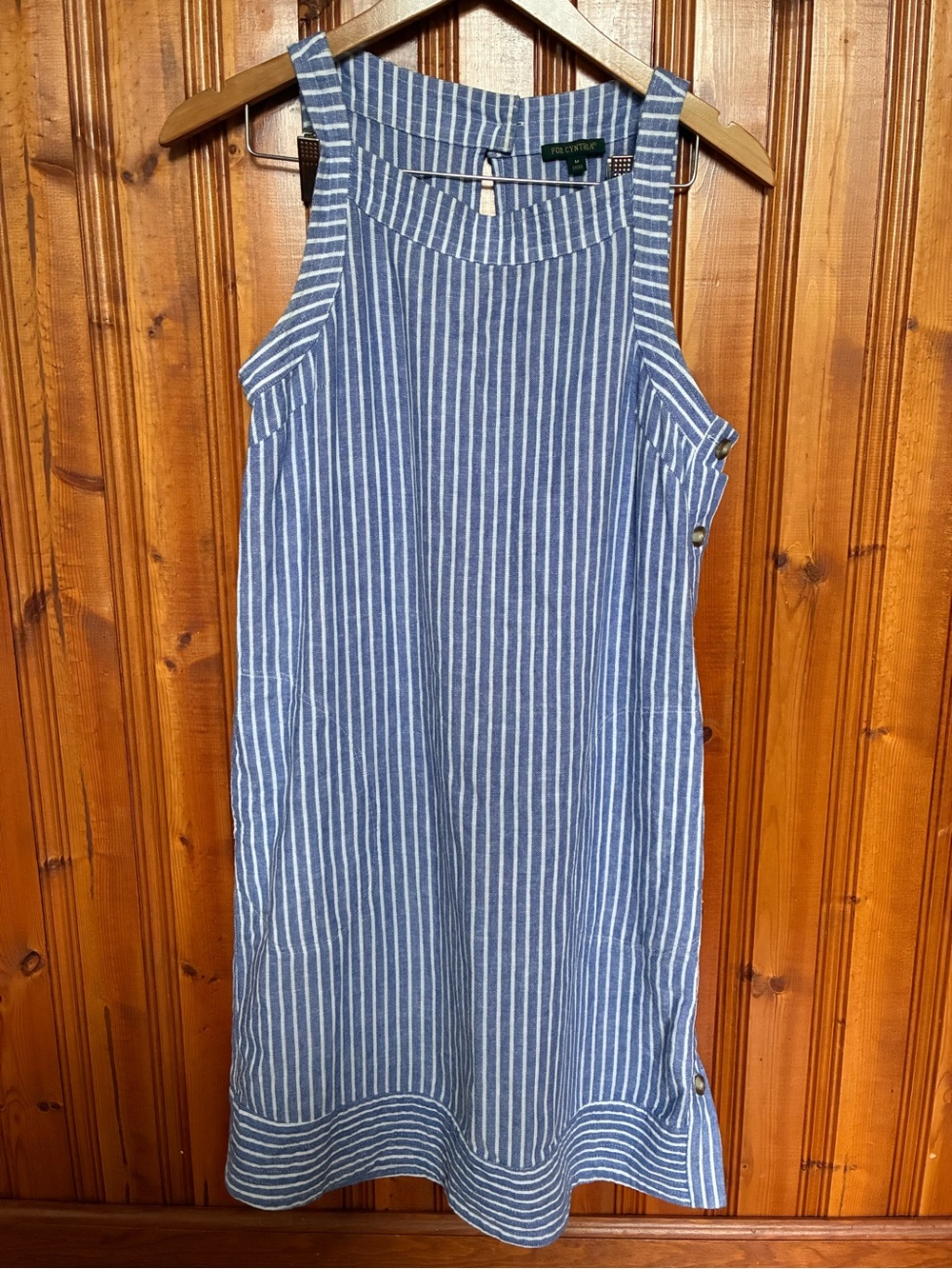 Blue & White Striped Sleeveless Linen Dress by for Cynthia